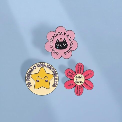 3Pcs Spanish Enamel Pin Set Motivational Quote Lapel Pins Positive Affirmation Brooches for Bags Jackets Gift for Mental Health & Spanish Speakers in Kuwait