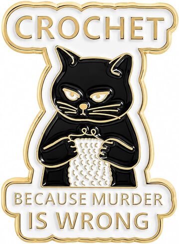 Funny Crochet Cat Enamel Pin - Animal Cartoon Pins brooch for backpack, jackets, Hats with"BECAUSE MURDER IS WRONG". Sarcastic Brooches Gift for Cats Lovers, Friends in Saudi Arabia