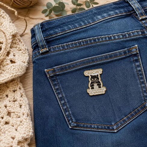 Funny Crochet Cat Enamel Pin - Animal Cartoon Pins brooch for backpack, jackets, Hats with"BECAUSE MURDER IS WRONG". Sarcastic Brooches Gift for Cats Lovers, Friends in Saudi Arabia
