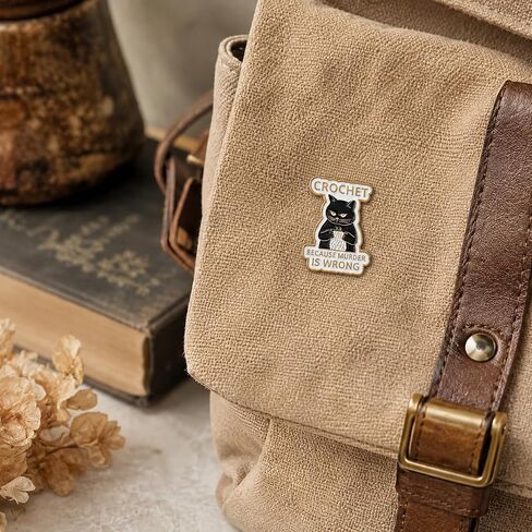 Funny Crochet Cat Enamel Pin - Animal Cartoon Pins brooch for backpack, jackets, Hats with"BECAUSE MURDER IS WRONG". Sarcastic Brooches Gift for Cats Lovers, Friends in Saudi Arabia