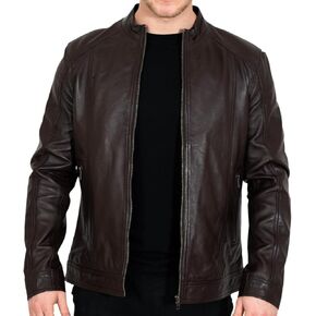 BRICK LANE Stand Collar Leather Jacket for Men | Timeless Design - Genuine Lamb Nappa Leather Cafe Racer Jacket in Saudi Arabia