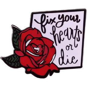 Fix Your Hearts Or Die Twin Peaks the Return Chief Gordon Cole Red Rose Flower David Lynch Special Agent Dale Cooper Diane Owl Cave Black Lodge Red Room TV Show 1.2" Enamel Pin Badge in Kuwait