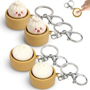 4PCS Mini Dumpling Keychain Set, Cute Asian Food Themed Accessories for Bags and Keys, Soft Creamy Keyboard Fidget for Everyone in Saudi Arabia