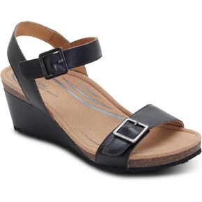 Aetrex Women Naomi Orthopedic Wedge Sandal with Arch Support - Adjustable Leather Wedge Heels Cushioned Footbed Pain Relief Comfort Walking Shoes Off White Stable Fit in Saudi Arabia