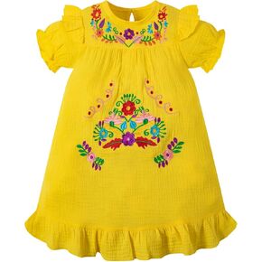 Yruiz Kid Toddler Girl Floral Embroidery Dress Mexican Dress Short Sleeve Cinco de Mayo Fiesta Birthday Party Dresses in Saudi Arabia