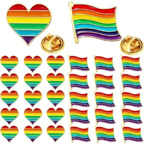 32 pcs Rainbow Pride Pins Bulk Metal LGBTQ Hearts Flag Progress Pins for Men Women Clothes Bags Hats Pride Parade Accessories in Saudi Arabia