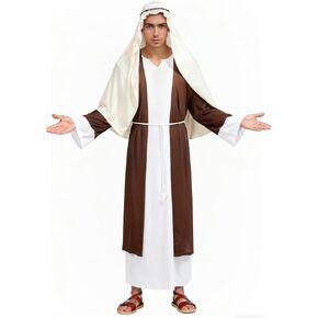 Joseph Costume for Mens, Adults Shepherd Cosplay Jesus Robe Biblical Religious Outfits with Headpiece Halloween (Medium, Brown) in Kuwait