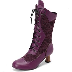 Victorian Boots for Women Vintage Ruffles Embroider Lace Halloween Costume Goth Boots in Saudi Arabia