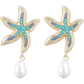 Starfish Earrings for Women, Gold Ocean Beach Dangle Earrings with Baroque Pearl Drop, Summer Vacation Jewelry Gift for Her in Kuwait