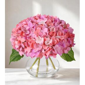 Artificial Hydrangea Flowers Arrangements in Glass Vase for Home Decoration, Faux Hydrangea Flowers for Floral Arrangements with Faux Water Wedding Bouquets Kitchen Table Centerpiece Decor in Saudi Arabia