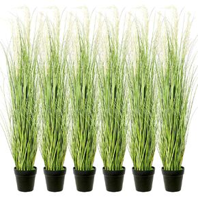 6 Pack 4 ft Tall Artificial Grass Plant Fake Pampas Grass in Pot Large Faux Floor Plants Potted Artificial Greenery for Indoor Outdoor Garden Home Bathroom Office Room Housewarming Wedding Decoration in Saudi Arabia