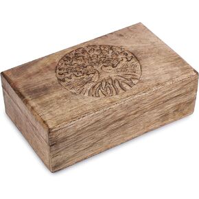 Ajuny Wooden Handcarved Decorative Jewelry Storage Box with Center Tree Carvings Multipurpose Treasure Chest Keepsake Travel Organizer Trinket Holder Boxes Gifts 10X6 Inch in Saudi Arabia