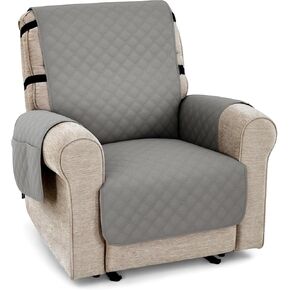 MCombo Waterproof Recliner Chair Cover, Velvet Non Slip Recliner Cover with Cup Holder Access and Pockets, Washable Furniture Protector Recliner Slipcover for Pets and Kids (Light Grey, 28") in Saudi Arabia