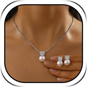 Wedding Jewelry Sets for Brides Bridesmaid Pearl Jewelry Set Fancy Gold Flower Necklace and Earrings Simple Pearl Necklace for Women Bridal Earrings Wedding Accessories Essentials Gifts in Saudi Arabia