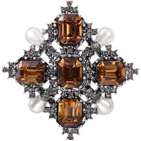 Vintage Retro Victorian Baroque Brooch Pin for Women and Men, Silver Plated Lapel Pin, Fashion Decorative Jewelry with Crystals Rhinestones & Faux Pearls in Saudi Arabia