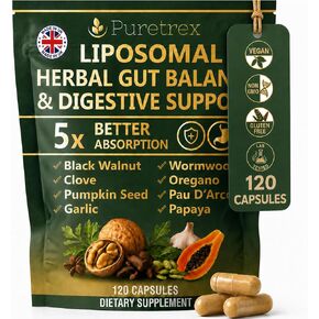 Parasite Cleanse for Humans - Liposomal Herbal Gut Detox Support, Combination with Black Walnut, Wormwood, Clove, Pumpkin Seed, Garlic, Oregano, Pau D’Arco & Papaya - Intestinal Support - 120 Capsules in Saudi Arabia