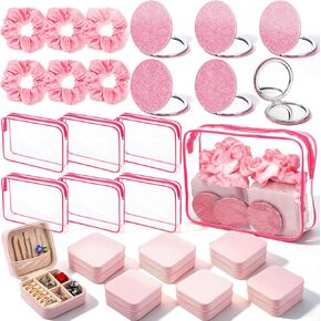 MAQUITA 24 Pcs Spa Party Favors for Women - Bridal Shower Party Favors Set with 6 Jewelry Boxes, Scrunchies, Glitter Mirrors & Cosmetic Bags (Pink) in Kuwait