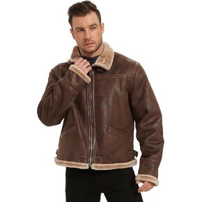 Mens Leather Coat, Brown Leather Fur Leon Kennedy Motorcycle Bomber Flight Comfort Outdoor Tactical Shearling Cosplay Daily Jacket Gift XX-Large in Saudi Arabia