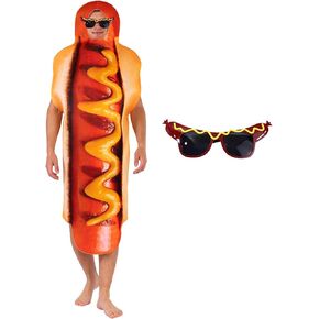 Hot Dog Costume for Adults Funny Food Outfit with Sausage Glasses for Halloween Fancy Dress Costumes Cosplay Party in Saudi Arabia