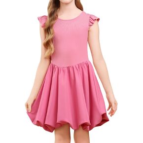 Girls Flutter Dress Round Sleeve Ruffle Sleeveless Natural Waist Midi Dress for Birthday Party Girls 8-12 Years in Saudi Arabia