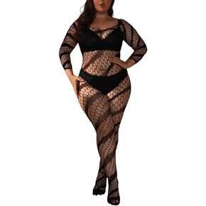Plus Size Fishnet Bodysuit For Curvy Women, Full Leopard Body Stockings Rave Outfit, Sexy Lace Jumpsuit Festival Club in Saudi Arabia
