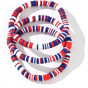 4th of July Bracelet for Women,Elastic Red White Blue Beaded USA Patriotic Bracelets Set,Trendy Fourth of July Accessories Gifts in Saudi Arabia