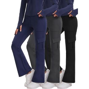 3 Pcs Women Workout Flare Leggings with 6 Pockets Soft High Waisted Tummy Control Cargo Yoga Pants for Gym in Saudi Arabia