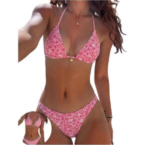 BEAUDRM Women's 2 Piece Bikini Sets Floral Halter Triangle Bikini Cheeky Swimsuits Beach Vacation Clothes in Kuwait