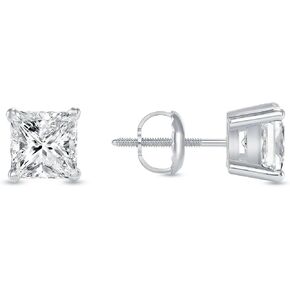 1Ct Princess Cut Lab Grown Diamond Stud Earring, 14k White Gold | Screw Back, Basket Designer, For Jewelry in Kuwait