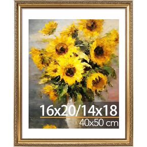 JCJMY 16x20 Vintage Picture Frame with 14x18 Mat for 40 x 50cm Diamond Art Painting, Elegant Retro 16 by 20 Photo Frame with Shatter-Resistant Plexiglass for Wall, Gallery Decor & Gift, Gold, 1 Pack in Saudi Arabia