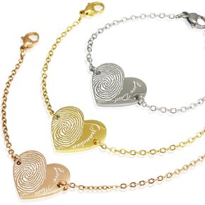 Personalized Engraved Fingerprint Heart Bracelet Stainless Steel Linked Chain Jewelry Memorized Gift in Saudi Arabia