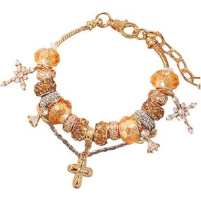 Gold Angel Flower Cross Bracelet, Casual Bead Bracelet Jewelry For Beach Vacation Birthday Gift, Small Grand Slam Style, Unique Charm in Saudi Arabia