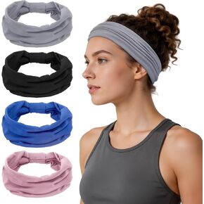Headbands for Women, Non Slip Workout Headband Wide Sport Head Bands 4PCS | Stretchy Headbands for Women’s Hair, Thick Elastic Head Bands Sport Sweat Bands, Knotted Hairbands for Yoga Gym Washing Face in Kuwait