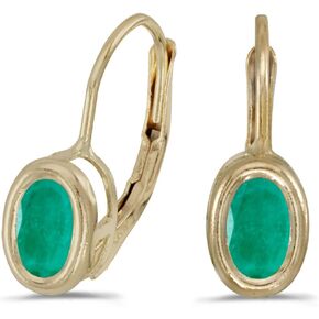 14k Yellow Gold Oval Emerald Bezel Lever-back Earrings in Saudi Arabia