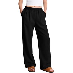 PEHMEA Women's Linen Palazzo Pants Wide Leg Long Flowy Pant for Women Spring Summer Casual Lounge Travel Trousers in Saudi Arabia