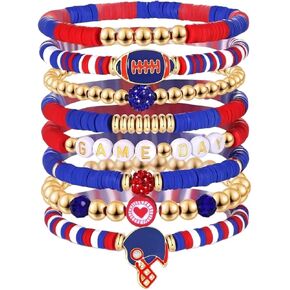 Football Game Day Bracelet Set for Women Girls, Red White Blue Stretch Beaded Bracelets Stack, Sports Team Spirit Clay Bead Jewelry for Football Dad Coach Fans Gifts in Saudi Arabia