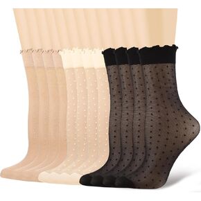 12 Pairs Women's Ruffle Sheer Socks, Ultra Thin See Through Mesh Ankle Socks with Polka Dot, Non-Slip Summer Cool Nylon Socks for US 5-9 in Saudi Arabia