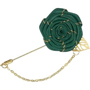 Rose Brooch Pin Cloth Rose Flower with Gold Leaf Brooch, Lapel Pin for Men Wedding Accessories/Suit Tuxedo Corsage in Saudi Arabia