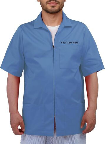 Personalized Embroidered Men's Zip-Front Scrub Jacket, Short Sleeve in Saudi Arabia