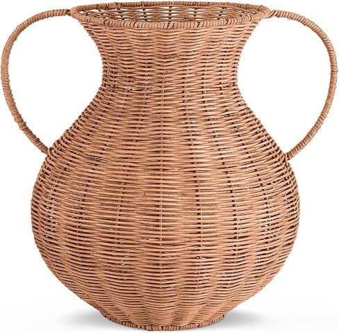 1 Pack Real Rattan Vase Woven Vase for Flower Decorative Wick AER Flower Plant Weave Basket Dark Brown Country Rustic Pastoral Style Tabletop Centerpiece for Home Decor (Pyknic) in Kuwait