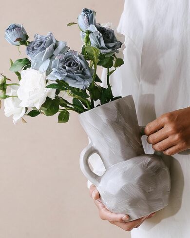 Rustic Ceramic Vase with Handles, Hand-Painted Vintage Decorative Vases for Home Decor, Artistic Flower Vase Centerpiece in Saudi Arabia