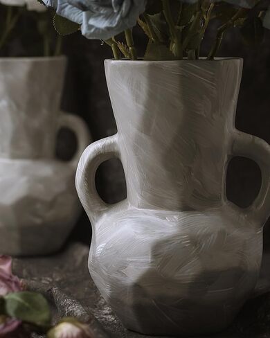Rustic Ceramic Vase with Handles, Hand-Painted Vintage Decorative Vases for Home Decor, Artistic Flower Vase Centerpiece in Saudi Arabia