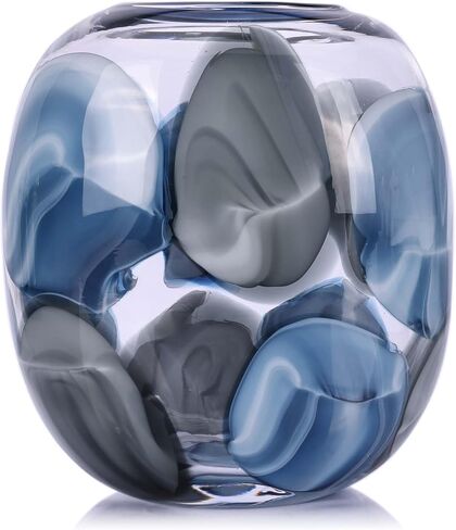 Blue and Gray Gradient Glass Vase for Flowers, Hand-Blown Murano Glass, Modern Art Deco Designer Vase for Home Decor, Floral Arrangements, High-End Glass for Living Room and Office (S) in Saudi Arabia