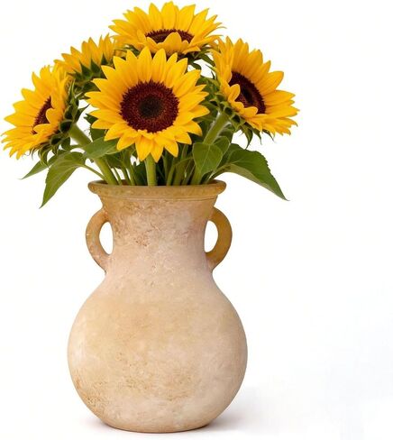 Green Glass Vase with Handles, 7.5 Inch Rustic pottery Style Flower Vase, Vintage Decorative Round Bud Jar for Dried Flowers, Earthy Aesthetic Centerpiece for Modern Farmhouse & Boho Spring Home Decor in Saudi Arabia