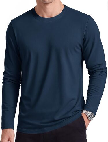 Cotrasen Mens Long Sleeve Shirt Crew Neck Cotton Moisture Wicking UPF 50+ Casual Basic Tee in Saudi Arabia