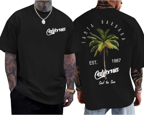 Beach Surf T Shirts for Men Graphic Tees Oversized Tshirts California T Shirt Palm Tree Printed Summer Cotton Tops in Saudi Arabia