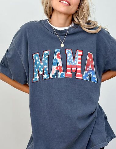 Comfort Colors® American Mama Shirt, Retro Mama Shirt, 4th of July Shirt, USA Mom Shirt, Patriotic Mom Shirt, Floral Mom Shirt, Gift for Mom in Kuwait