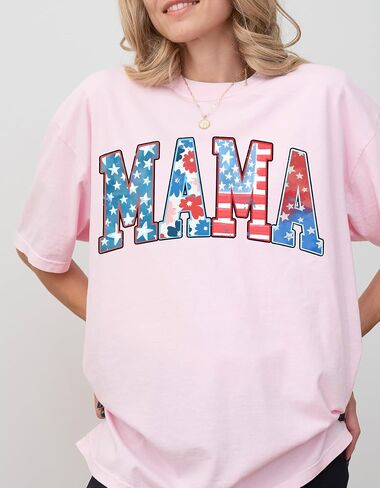 Comfort Colors® American Mama Shirt, Retro Mama Shirt, 4th of July Shirt, USA Mom Shirt, Patriotic Mom Shirt, Floral Mom Shirt, Gift for Mom in Kuwait