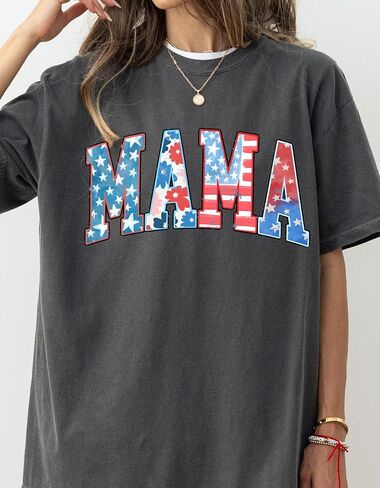 Comfort Colors® American Mama Shirt, Retro Mama Shirt, 4th of July Shirt, USA Mom Shirt, Patriotic Mom Shirt, Floral Mom Shirt, Gift for Mom in Kuwait