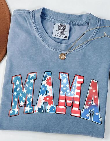 Comfort Colors® American Mama Shirt, Retro Mama Shirt, 4th of July Shirt, USA Mom Shirt, Patriotic Mom Shirt, Floral Mom Shirt, Gift for Mom in Kuwait